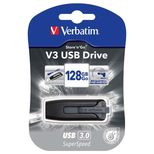 Verbatim USB flash disk, USB 3.0, 128GB, V3, Store N Go, čierny, 49189, USB A, s výsuvným konektorom