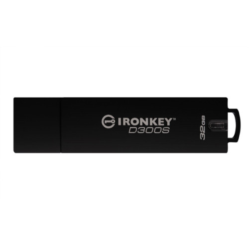 Kingston USB flash disk, USB 3.0, 32GB, IronKey D300S, čierny, IKD300S/32GB, USB A, šifrovanie XTS-AES 256-bit, FIPS 140-2 Level 3