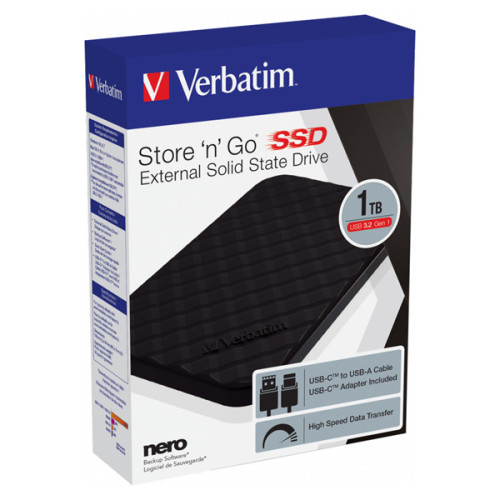 SSD Verbatim 2.5", externý USB 3.2 Gen 1, 1000GB, 1TB, Store N Go, 53230, USB-A/Micro-B, obsahuje adaptér USB-A na USB-C(TM)