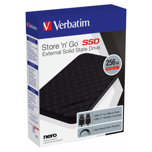 SSD Verbatim 2.5", externý USB 3.2 Gen 1, 256GB, Store N Go, 53249, USB-A/Micro-B, obsahuje adaptér USB-A na USB-C(TM)