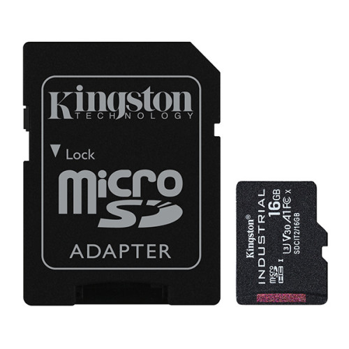 Kingston pamäťová karta Industrial C10, 16GB, micro SDHC, SDCIT2/16GB, UHS-I U3 (Class 10), V30, A1, pSLC karta s adaptérom