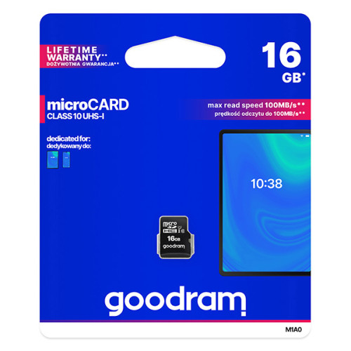 Goodram pamäťová karta Micro Secure Digital Card, 16GB, micro SDHC, M1A0-0160R12, UHS I U1 (Class 10)