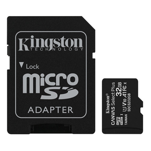 Kingston pamäťová karta Canvas Select Plus, 32GB, micro SDHC, SDCS2/32GB, UHS-I U1 (Class 10), s adaptérom, A1, DOPREDAJ