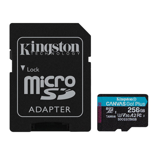 Kingston pamäťová karta Canvas Go! Plus, 256GB, micro SDXC, SDCG3/256GB, UHS-I U3, s adaptérom, A2, V30