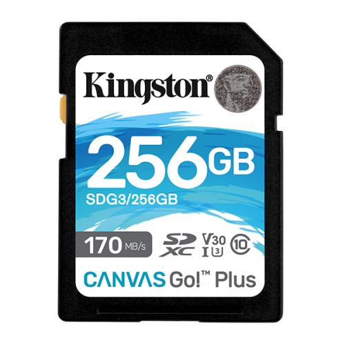 Kingston pamäťová karta Canvas Go! Plus, 256GB, SDXC, SDG3/256GB, UHS-I U3 (Class 10), V30