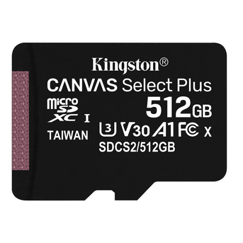Kingston pamäťová karta Canvas Select Plus, 512GB, micro SDXC, SDCS2/512GBSP, UHS-I U1 (Class 10), A1