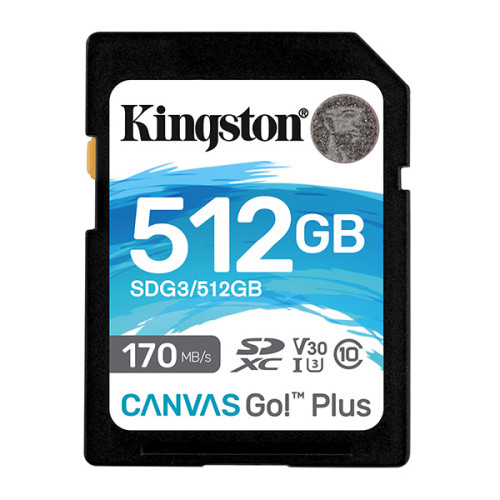 Kingston pamäťová karta Canvas Go! Plus, 512GB, SDXC, SDG3/512GB, UHS-I U3 (Class 10), A2, V30